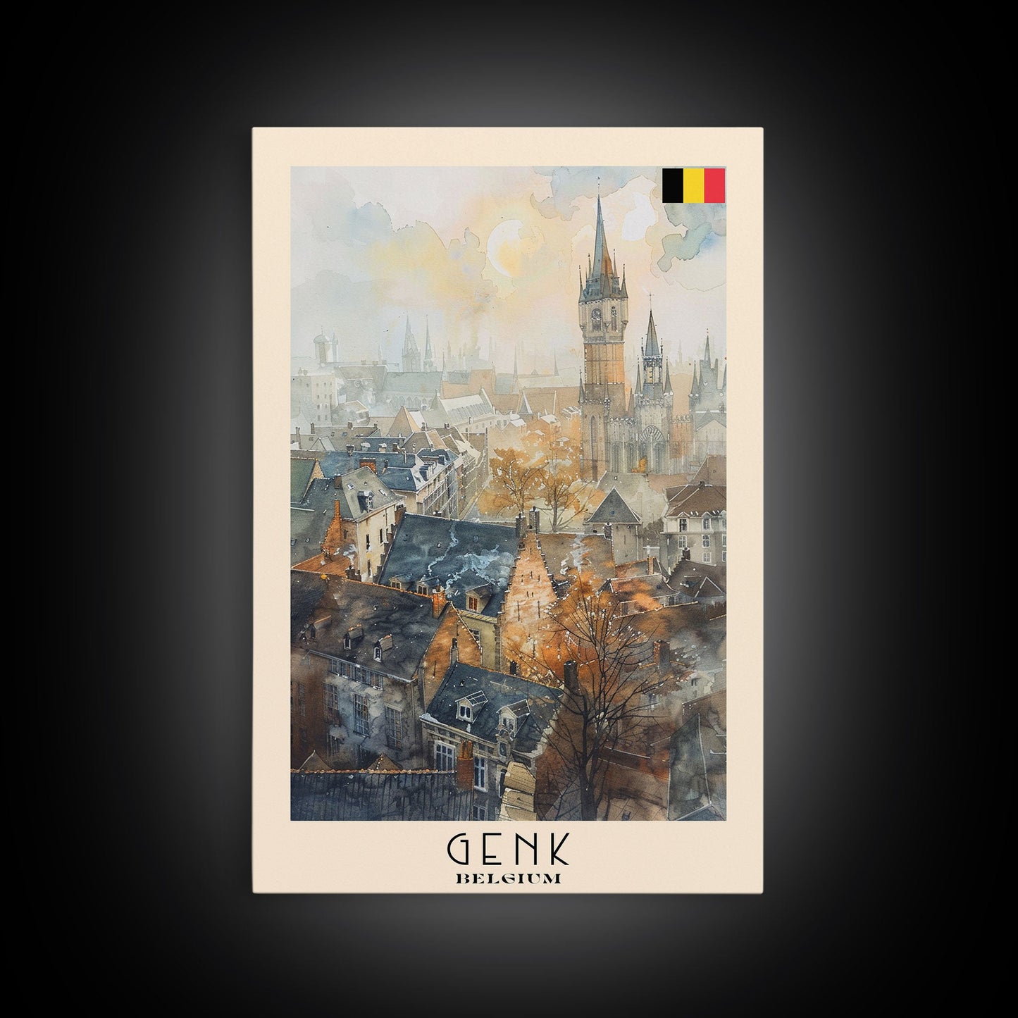 Genk, Belgium Travel Poster Art, Framed Canvas Print for Living Room or Bedroom, Historic Wall Art, Home Decoration