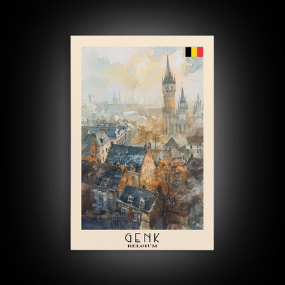 Genk, Belgium Travel Poster Art, Framed Canvas Print for Living Room or Bedroom, Historic Wall Art, Home Decoration