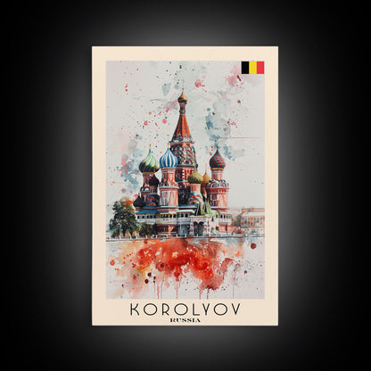 Korolyov Russia Scenic Cityscape, Framed Canvas Print, Travel Poster, Wall Art, Dining Room Decor, Russian Urban Landscape, Cityscape Painting