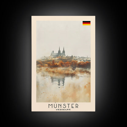 Münster Germany Travel Poster Framed Canvas Print, Historic Architecture, Watercolor Painting, Wall Art, Interior Design, Travel Print, Unique Art