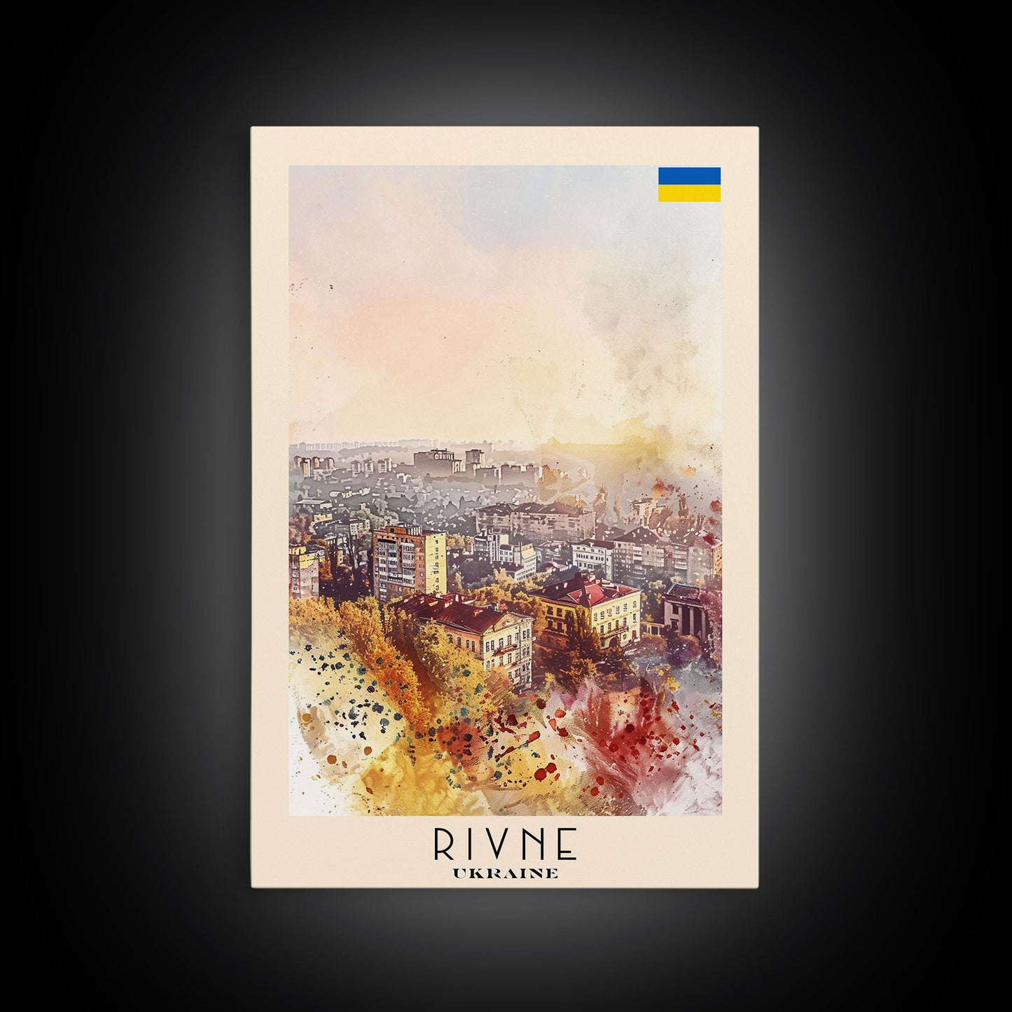 Rivne Ukraine Travel Poster Framed Canvas Print, Watercolor Painting, Scenic Wall Art, Home Decor, Ukrainian Landscape, Classic Art
