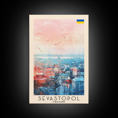 Sevastopol Ukraine Travel Poster Framed Canvas Print, Watercolor Painting, Scenic Wall Art, Home Decor, Ukrainian Seaside, Classic Art