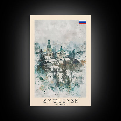 Smolensk Russia Travel Poster Framed Canvas Print, Watercolor Painting, Scenic Wall Art, Home Decor, Russian Landscape, Classic Art