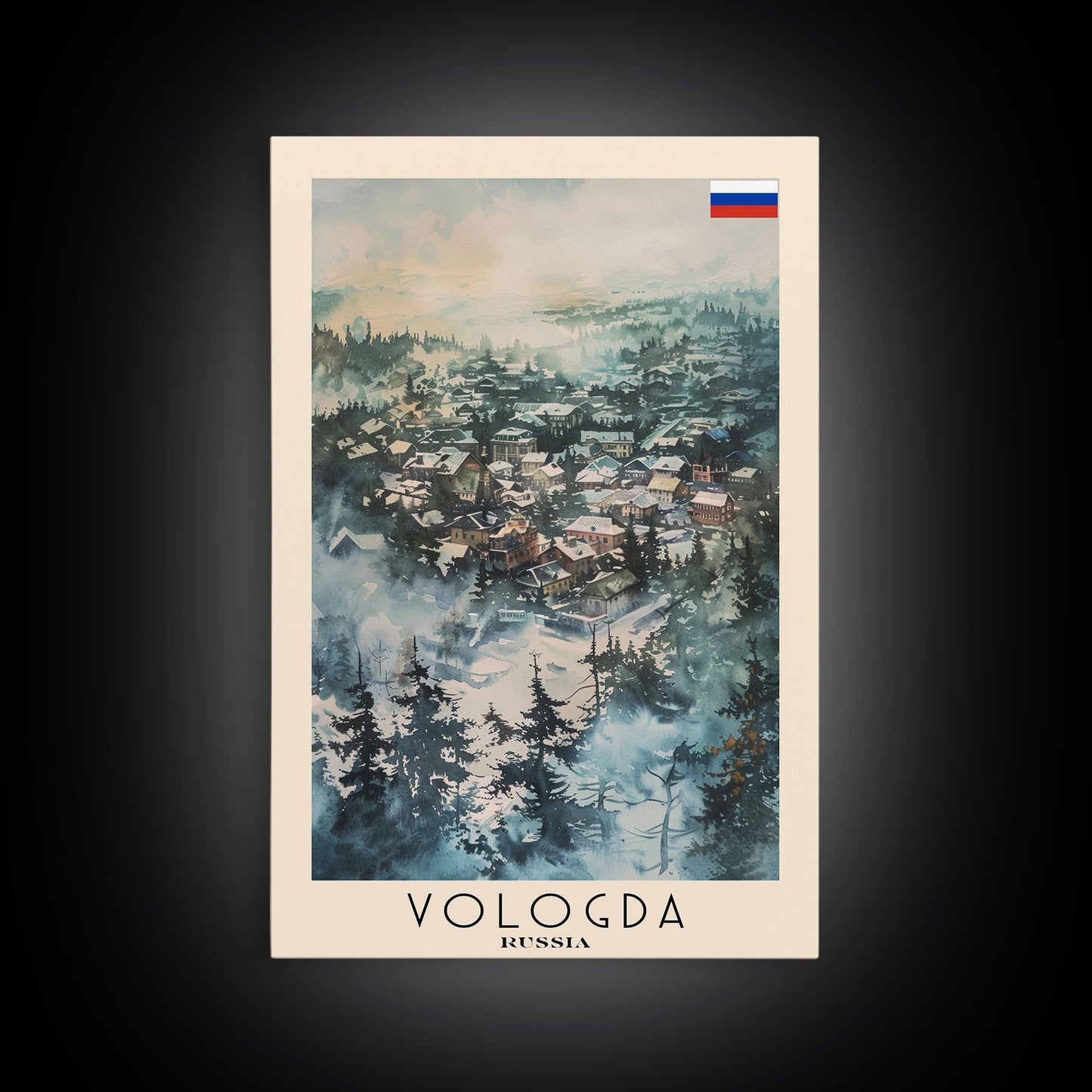 Vologda Russia Travel Poster Framed Canvas Print, Watercolor Painting, Scenic Wall Art, Home Decor, Russian Landscape, Rustic Art
