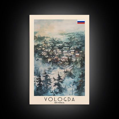Vologda Russia Travel Poster Framed Canvas Print, Watercolor Painting, Scenic Wall Art, Home Decor, Russian Landscape, Rustic Art