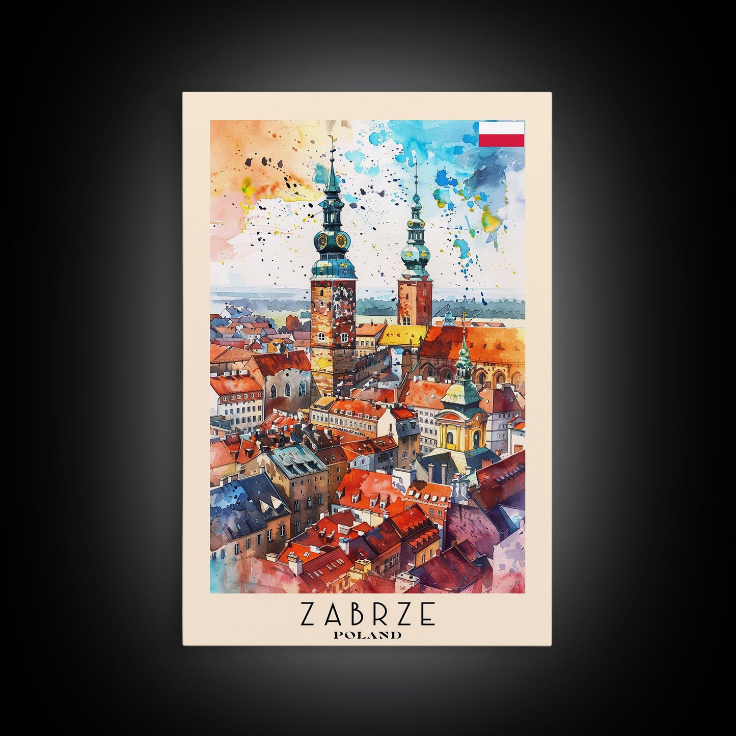 Zabrze Poland Travel Poster Framed Canvas Print, Watercolor Painting, Scenic Wall Art, Home Decor, Polish Landscape, Thoughtful Gift
