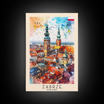 Zabrze Poland Travel Poster Framed Canvas Print, Watercolor Painting, Scenic Wall Art, Home Decor, Polish Landscape, Thoughtful Gift