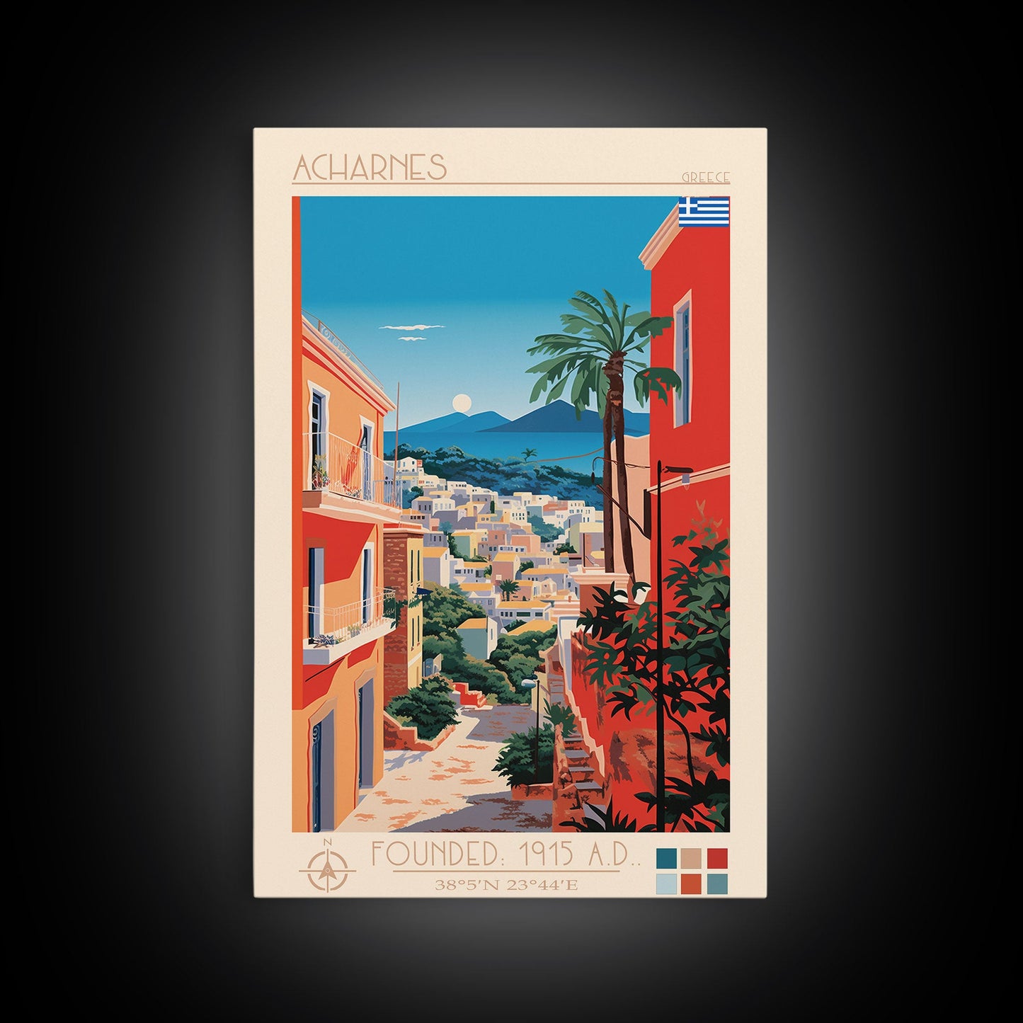 A Coruna Spain Travel Poster Framed Canvas Print, Midcentury Modern Art, Pop Art Home Decor, Scenic View Art, Vacation Gift, Living Room Wall Art, Cultural Print