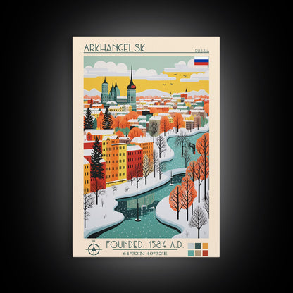 Arkhangelsk Russia Travel Poster Framed Canvas Print, Midcentury Modern Art, Pop Art Wall Decor, Home Decor, Vacation Gift, Living Room Art