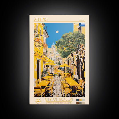 Athens Greece Travel Poster Framed Canvas Print, Midcentury Modern Art, Pop Art Wall Decor, Home Decor, Vacation Gift, Living Room Art