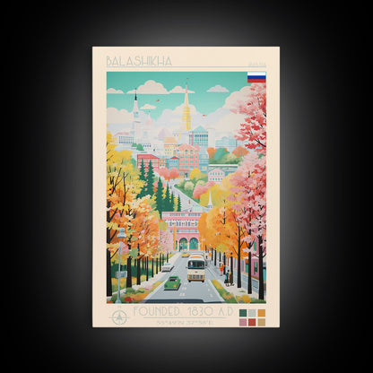 Balashikha Russia Travel Poster Framed Canvas Print, Midcentury Modern Art, Pop Art Wall Decor, Home Decor, Vacation Gift, Living Room Art