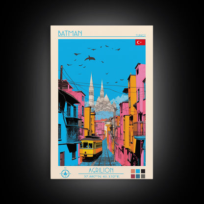 Batman Turkey Travel Poster Framed Canvas Print, Midcentury Modern Art, Pop Art Wall Decor, Home Decor, Vacation Gift, Living Room Art