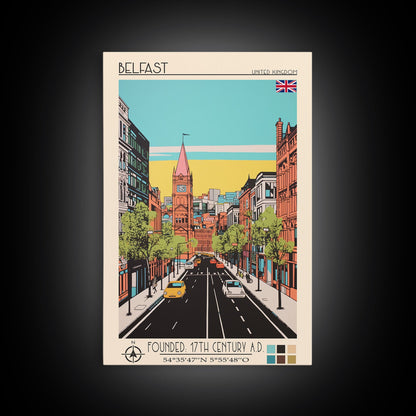 Belfast United Kingdom Travel Poster Framed Canvas Print, Midcentury Modern Art, Pop Art Wall Decor, Home Decor, Vacation Gift, Living Room Art