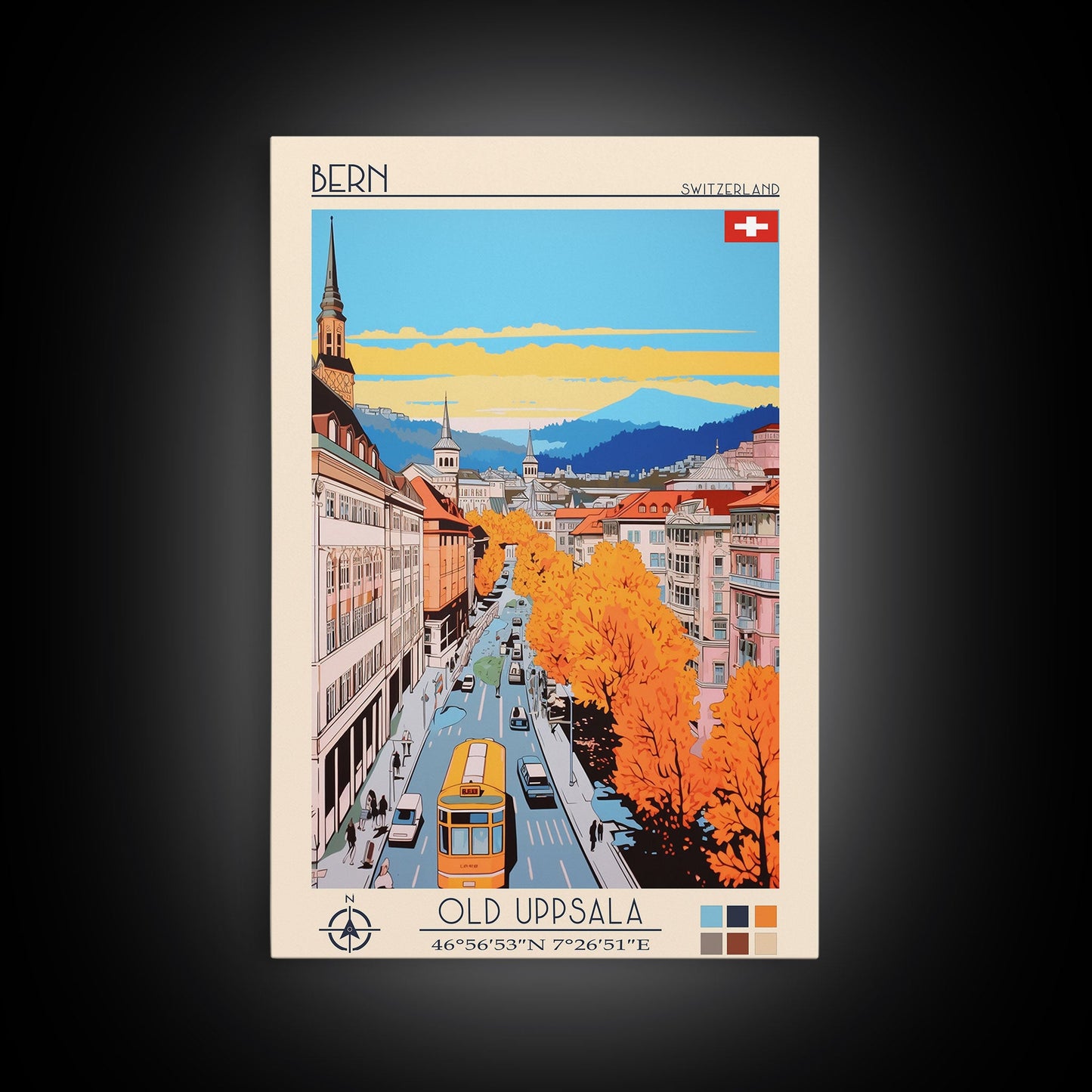 Bern Switzerland Travel Poster Framed Canvas Print, Midcentury Modern Art, Pop Art Wall Decor, Home Decor, Vacation Gift, Living Room Art