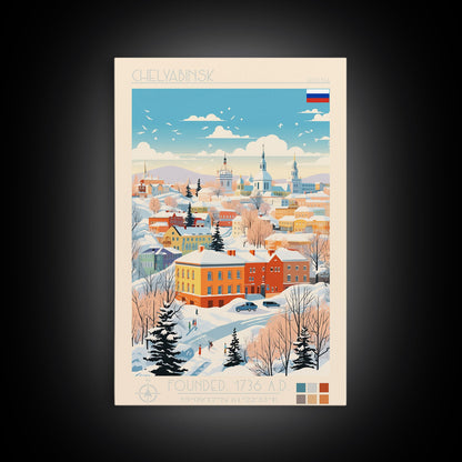 Chelyabinsk Russia Travel Poster Framed Canvas Print, Midcentury Modern Art, Pop Art Wall Decor, Home Decor, Vacation Gift, Living Room Art