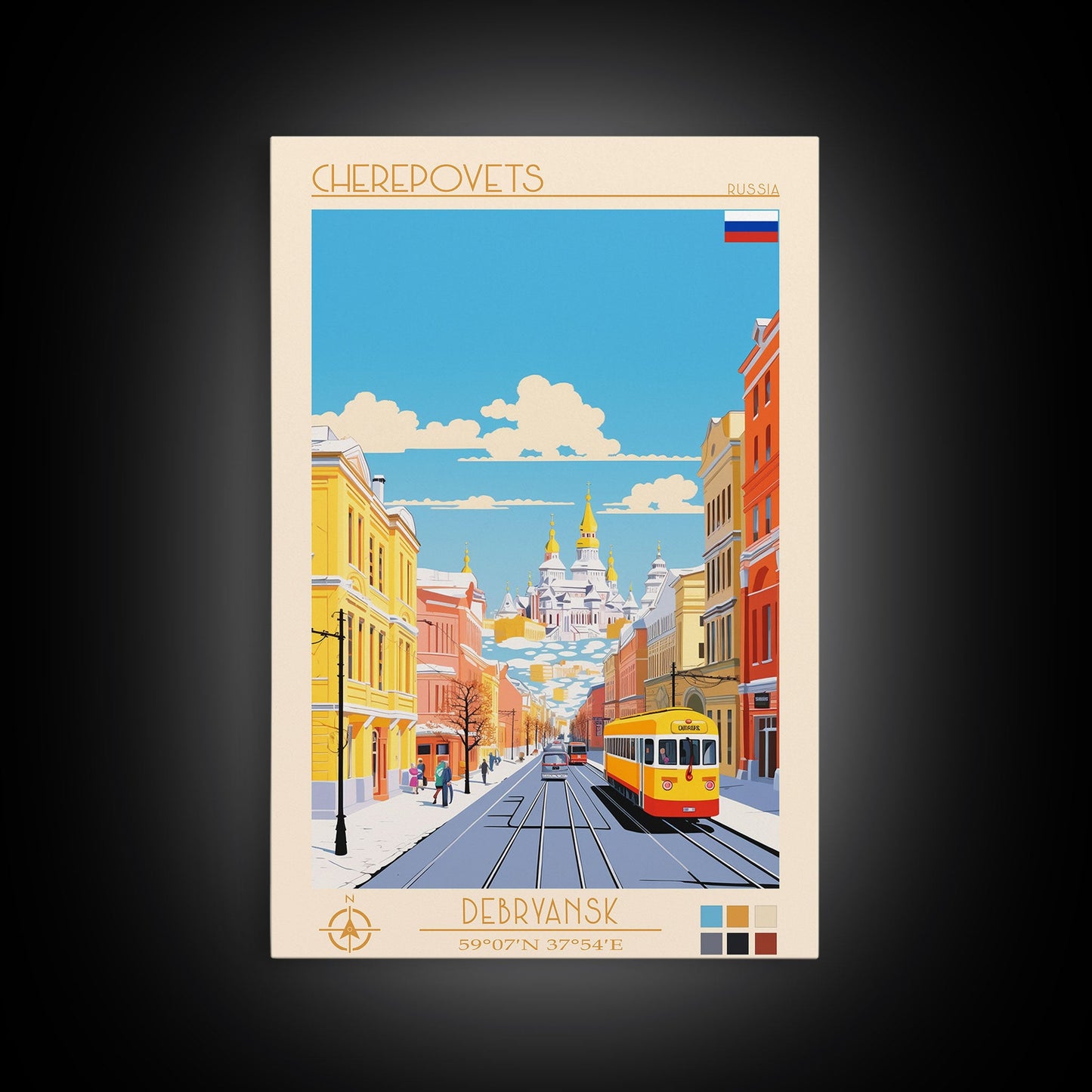 Cherepovets Russia Travel Poster Framed Canvas Print, Midcentury Modern Art, Pop Art Wall Decor, Home Decor, Vacation Gift, Living Room Art