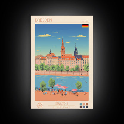 Dresden Germany Travel Poster Framed Canvas Print, Midcentury Modern Art, Pop Art Wall Decor, Home Decor, Vacation Gift, Living Room Art