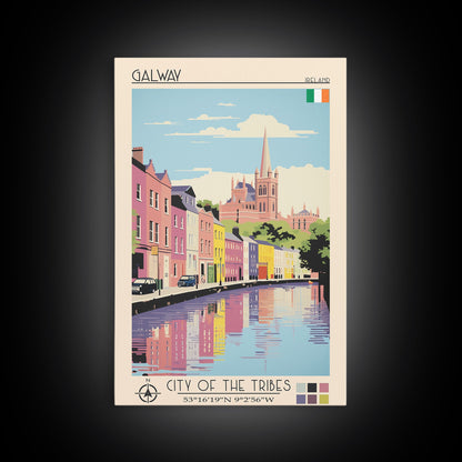 Galway Ireland Travel Poster Framed Canvas Print, Midcentury Modern Art, Pop Art Wall Decor, Scenic Bedroom Art, Office Decoration