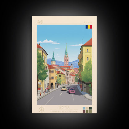 Iași Romania Travel Poster Framed Canvas Print, Midcentury Modern Art, Pop Art Wall Decor, Scenic Wall Art, Living Room Decoration, Office Gift