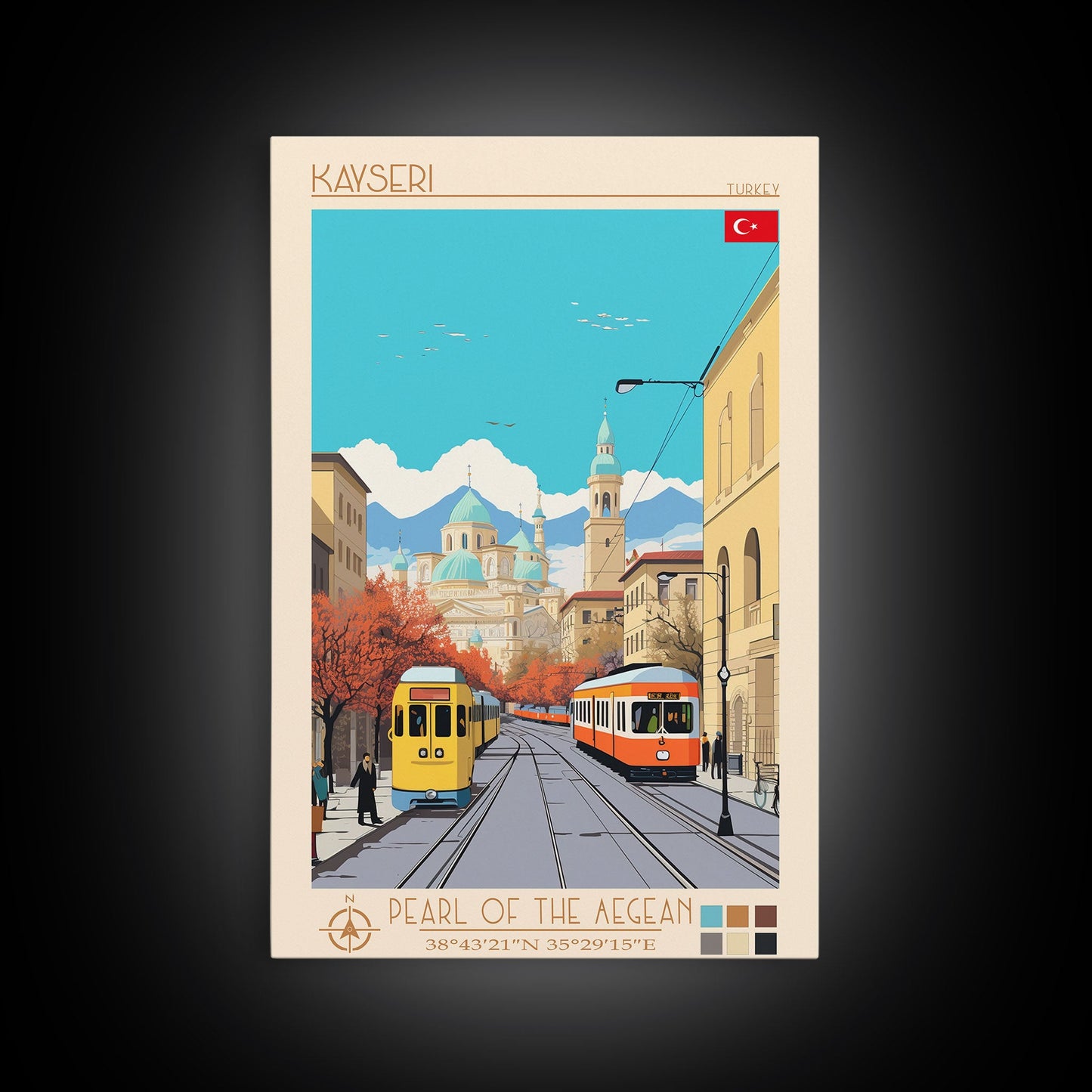 Kayseri Turkey Travel Poster Framed Canvas Print, Midcentury Modern Art, Pop Art Wall Decor, Scenic Wall Art, Living Room Decoration, Office Art