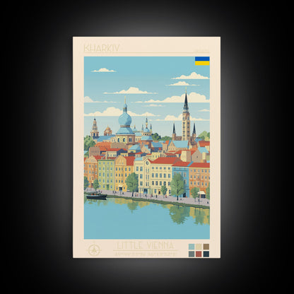 Kharkiv Ukraine Travel Poster Framed Canvas Print, Midcentury Modern Art, Pop Art Wall Decor, Scenic Living Room Art, Bedroom Gift