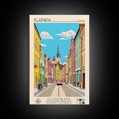 Klaipėda Lithuania Travel Poster Framed Canvas Print, Midcentury Modern Art, Pop Art Wall Decor, Home Decor, Vacation Gift, Office Art