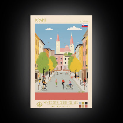 Kranj Slovenia Travel Poster Framed Canvas Print, Midcentury Modern Art, Pop Art Wall Decor, Scenic Wall Art, Bedroom Decoration