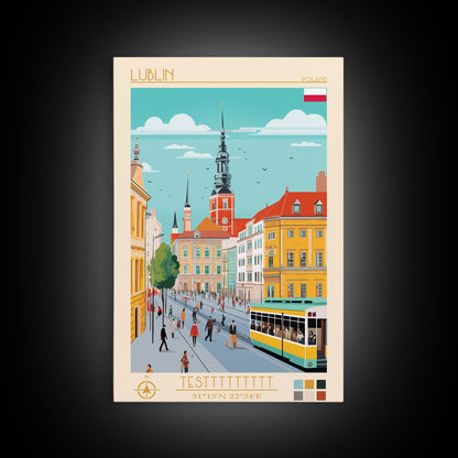 Lublin Poland Travel Poster Framed Canvas Print, Wall Decor, Midcentury Modern Art, Pop Art, Scenic Art for Bedroom and Living Room