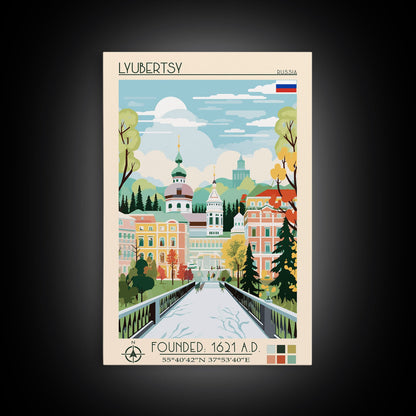 Lyubertsy Russia Travel Poster Framed Canvas Print, Midcentury Modern Art, Pop Art Wall Decor, Scenic Living Room Art, Bedroom Decor