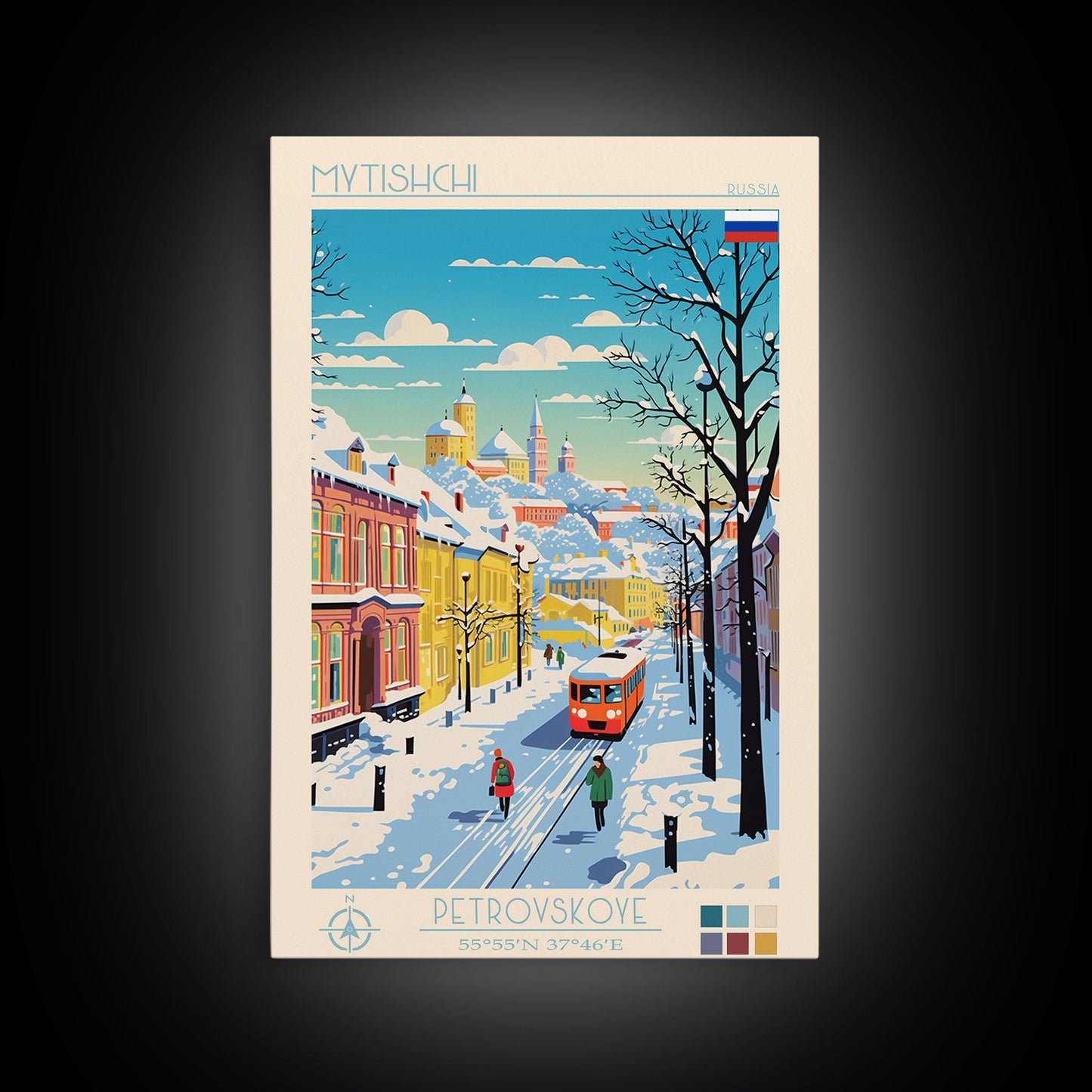 Mytishchi Russia Travel Poster Framed Canvas Print, Midcentury Modern Art, Pop Art Wall Decor, Scenic Living Room Art, Bedroom Decor