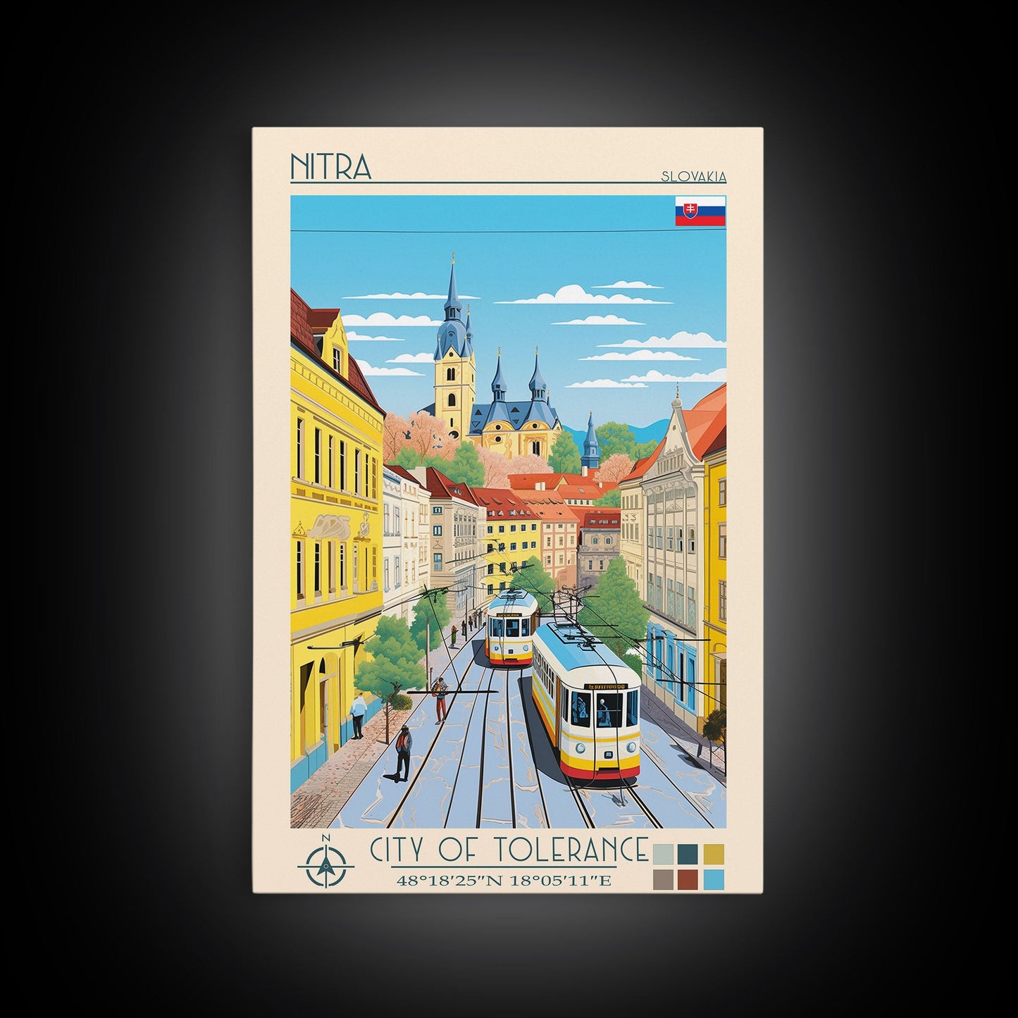 Nitra Slovakia Travel Poster Framed Canvas Print, Midcentury Modern Art, Pop Art Wall Decor, Scenic Wall Art, Living Room Decoration, Office Gift