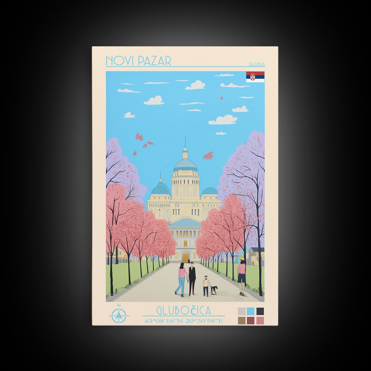 Novi Pazar Serbia Travel Poster Framed Canvas Print, Midcentury Modern Art, Pop Art Wall Decor, Scenic Wall Art, Living Room Decoration, Office Gift