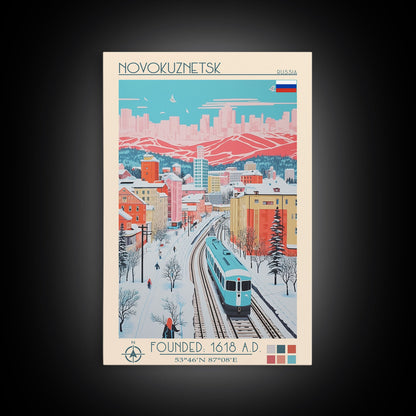 Novokuznetsk Russia Travel Poster Framed Canvas Print, Midcentury Modern Art, Pop Art Wall Decor, Scenic Wall Art, Living Room Decoration, Office Art