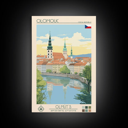 Olomouc Czech Republic Travel Poster Framed Canvas Print, Midcentury Modern Art, Pop Art Wall Decor, Scenic Wall Art, Living Room Decoration, Office Gift