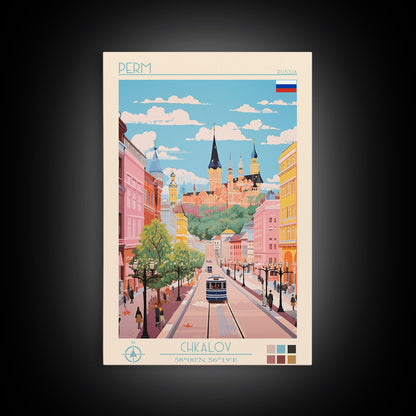 Perm Russia Travel Poster Framed Canvas Print, Midcentury Modern Art, Pop Art Wall Decor, Scenic Living Room Art, Bedroom Decor
