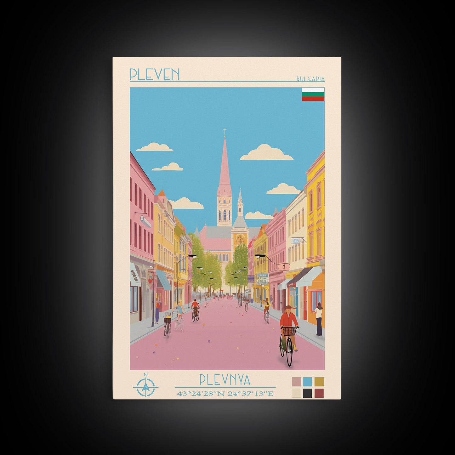 Pleven Bulgaria Travel Poster Framed Canvas Print, Midcentury Modern Art, Pop Art Wall Decor, Scenic Wall Art, Living Room Decoration, Office Gift