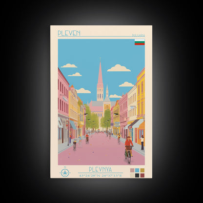 Pleven Bulgaria Travel Poster Framed Canvas Print, Midcentury Modern Art, Pop Art Wall Decor, Scenic Wall Art, Living Room Decoration, Office Gift