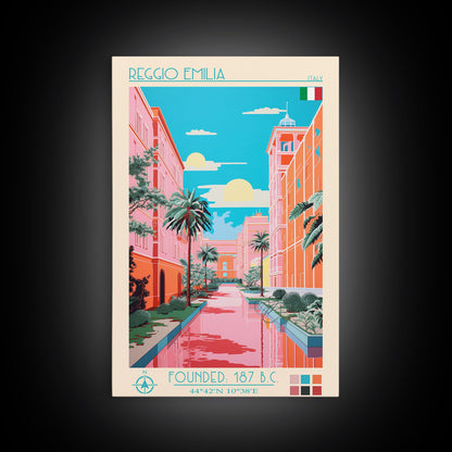Reggio Emilia Italy Travel Poster Framed Canvas Print, Midcentury Modern Art, Pop Art Wall Decor, Scenic Wall Art, Living Room Decoration, Office Art