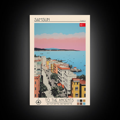 Samsun Turkey Travel Poster Framed Canvas Print, Midcentury Modern Art, Pop Art Wall Decor, Living Room Art, Vacation Gift