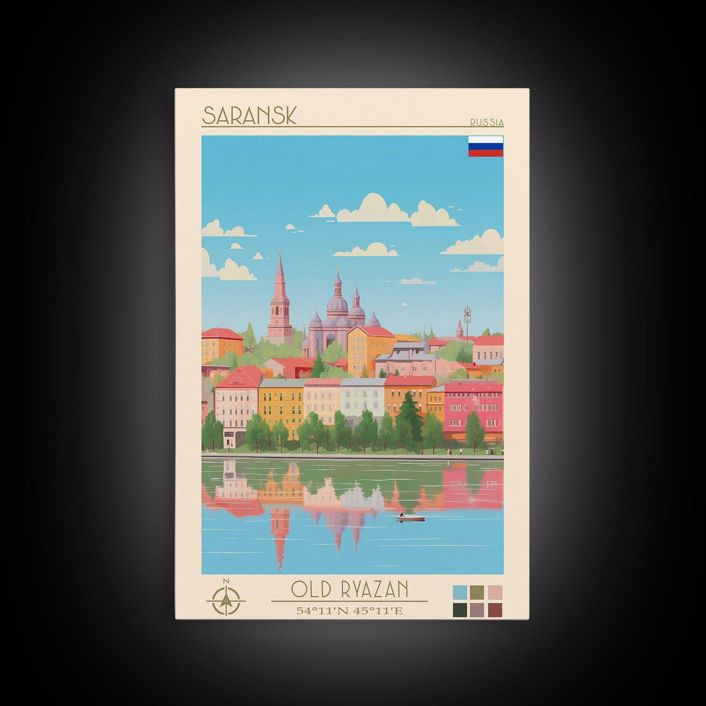 Saransk Russia Travel Poster Framed Canvas Print, Midcentury Modern Art, Pop Art Wall Decor, Living Room Art, Bedroom Decoration