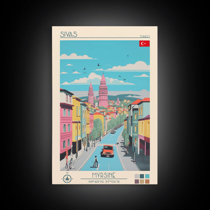 Sivas Turkey Travel Poster Framed Canvas Print, Midcentury Modern Art, Pop Art Wall Decor, Home Decor, Office Gift, Living Room Art