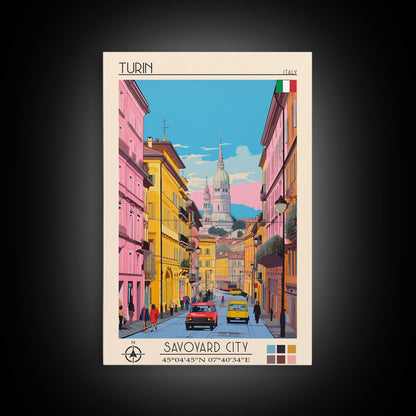 Turin Italy Travel Poster Framed Canvas Print, Midcentury Modern Art, Pop Art Wall Decor, Living Room Art, Home Decoration