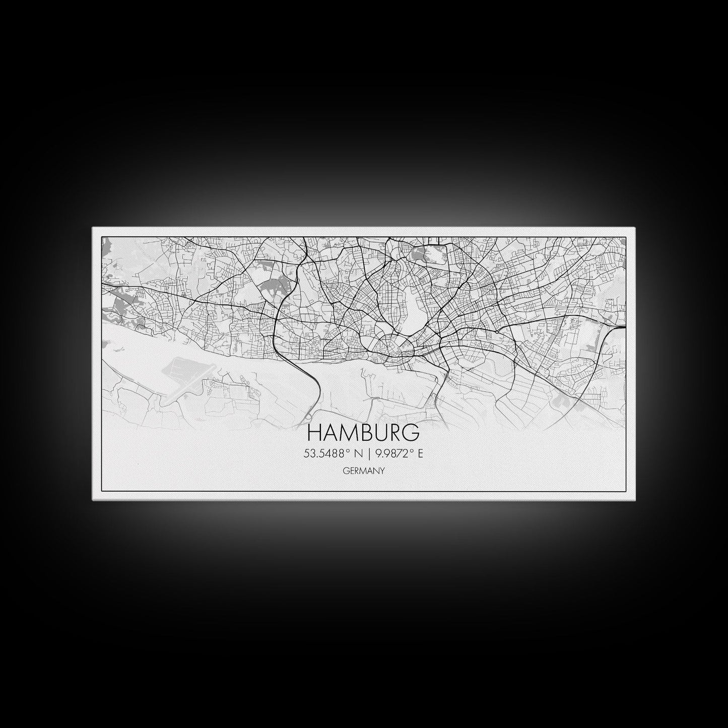 Stadtplan von Hamburg, Deutschlandkarte, Kartenkunst, Minimalistische Kunst, Wandbild, Leinwandbild, Europa-Wandbild, Geschenkideen für Väter, Wandbild fürs Büro, Einzigartige Kunst