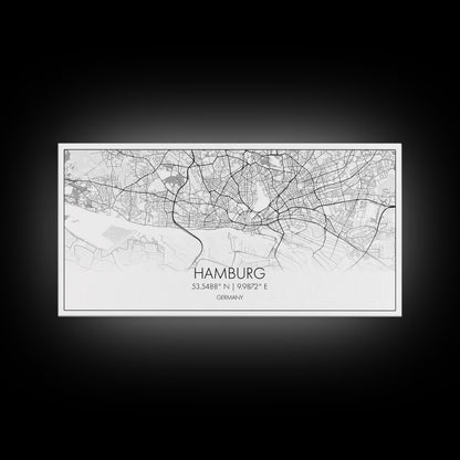 Stadtplan von Hamburg, Deutschlandkarte, Kartenkunst, Minimalistische Kunst, Wandbild, Leinwandbild, Europa-Wandbild, Geschenkideen für Väter, Wandbild fürs Büro, Einzigartige Kunst