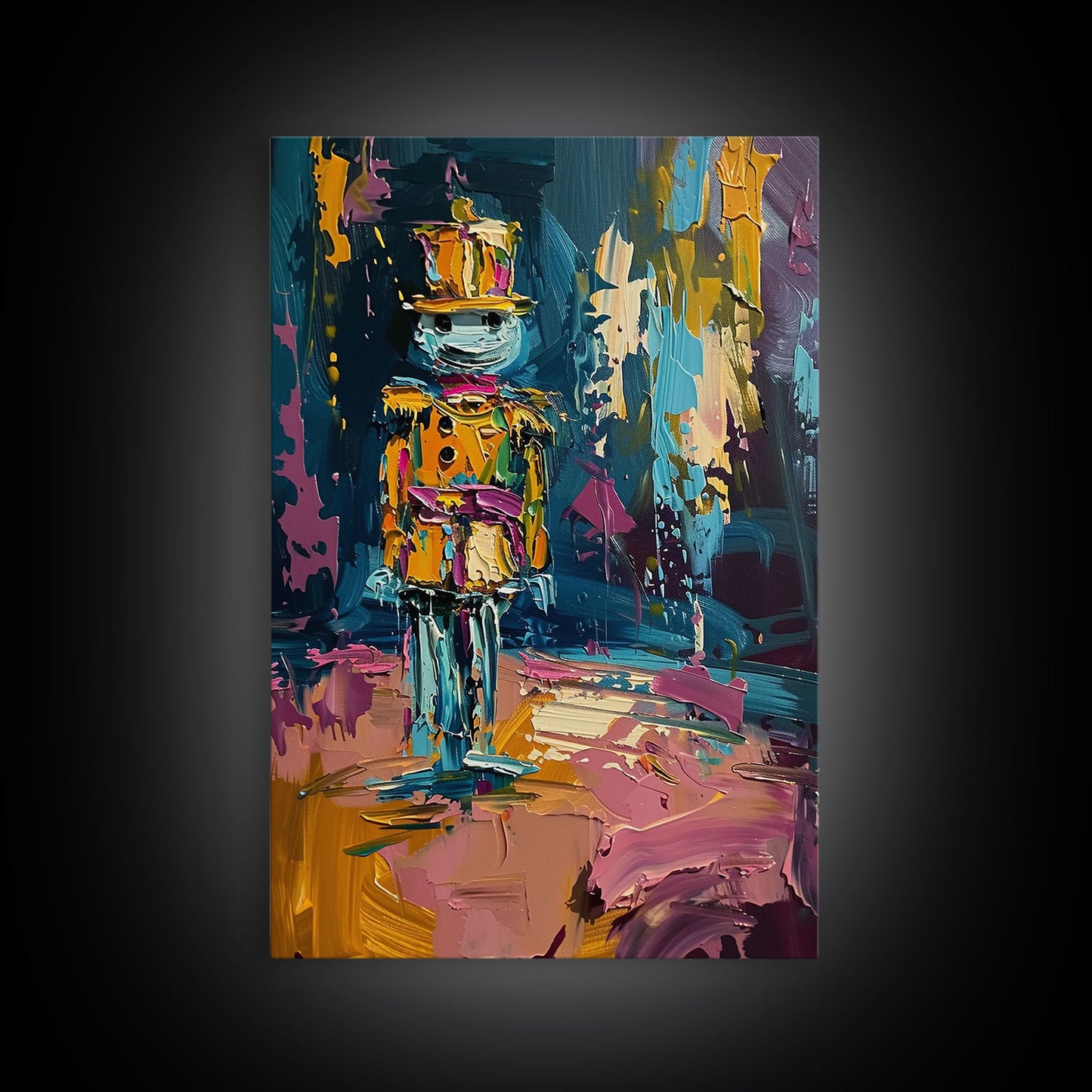 Colorful Skeleton Nutcracker Framed Canvas Print, Halloween Nutcracker Decor, Spooky Toy Art, Skeleton Wall Art, Haunted Nutcracker Print