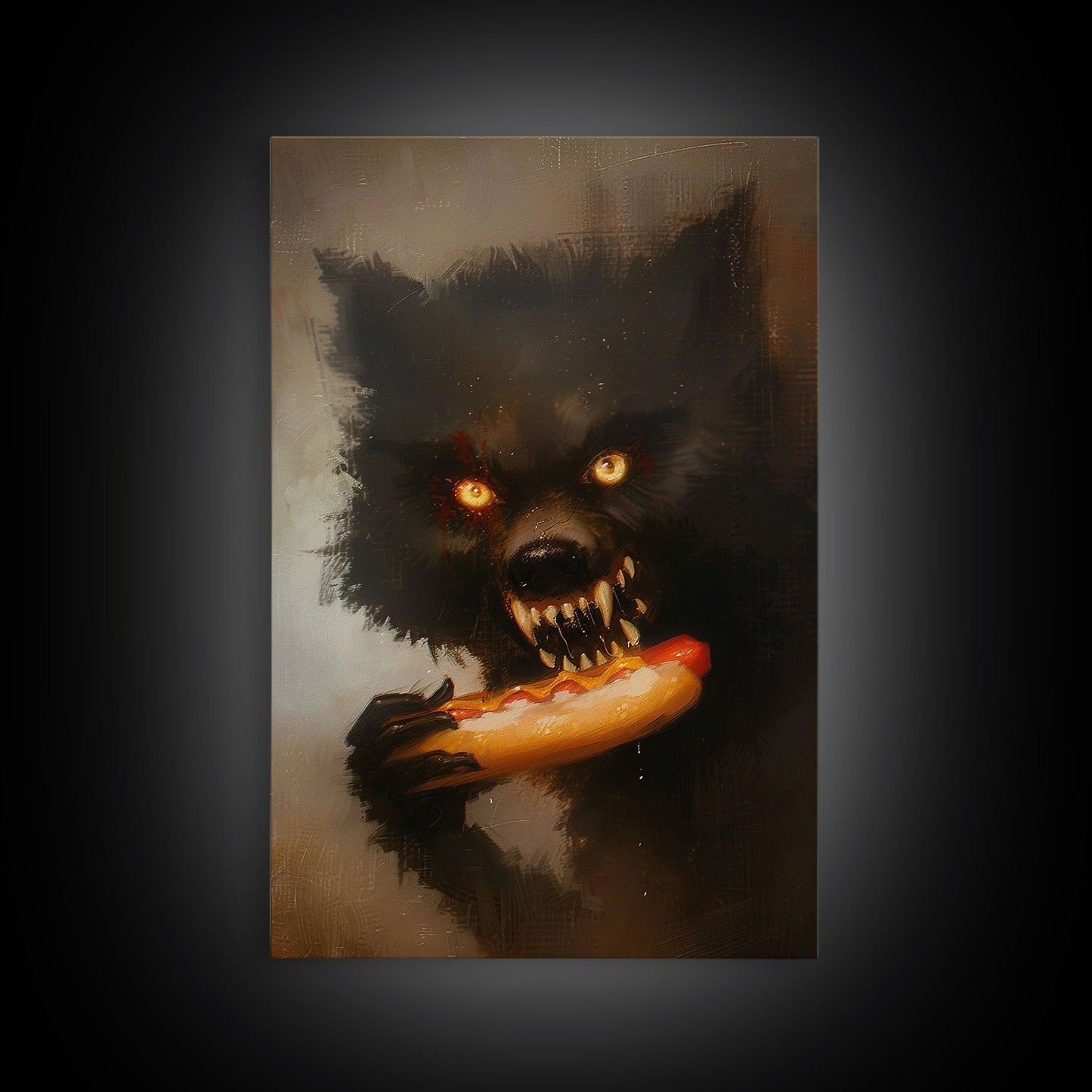 Halloween Werewolf Snarling, Framed Canvas Print, Wall Art, Home Decor, Spooky Art Monster Decor, Halloween Decor, Fantasy Art, Holiday Gift