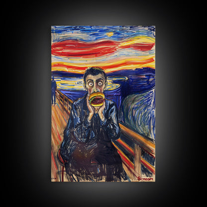 Scream-Inspired Art of a Man Eating a Hamburger, Blending Horror and Humor for a Unique Halloween Wall Art Addition