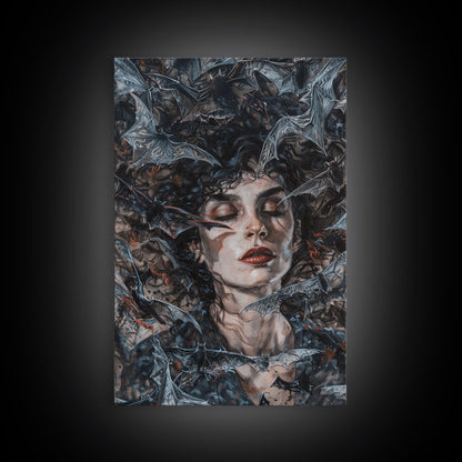 Bats and Beauty in the Night - Spooky Halloween Wall Art - Creepy Home Decor - Gothic Art Print - Unique Halloween Decoration