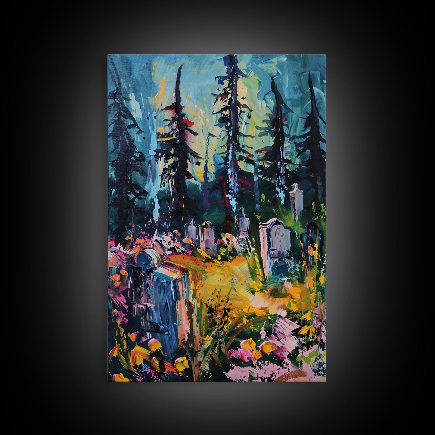 Haunted Path Framed Canvas Print, Halloween Wall Art, Spooky Walkway, Ghostly Forest, Haunted Trees, Gothic Decor, Fall Decoration