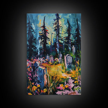 Haunted Path Framed Canvas Print, Halloween Wall Art, Spooky Walkway, Ghostly Forest, Haunted Trees, Gothic Decor, Fall Decoration